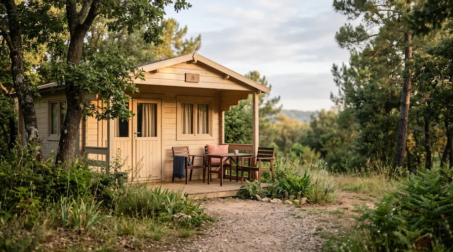 Camping, demostración ficticia de alojamiento
